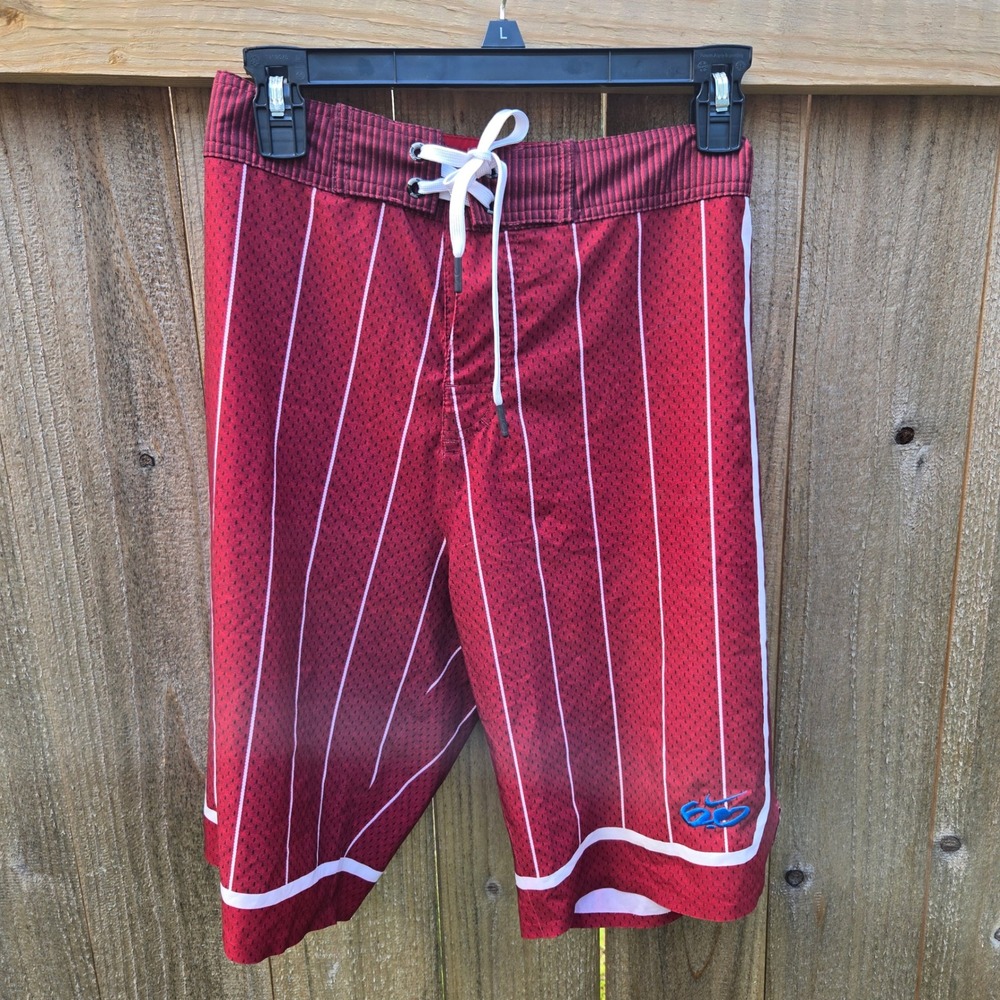 Nike 6.0 Mens Board Shorts Red Pinstripe Swim Trunks Basketball Size 32 Medium